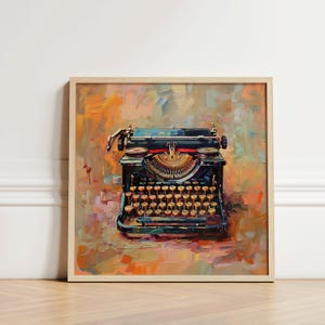 Vintage Black Typewriter | Printable Wall Art | Dreamlike Oil Painting Aesthetic Moody Textured AI Artwork