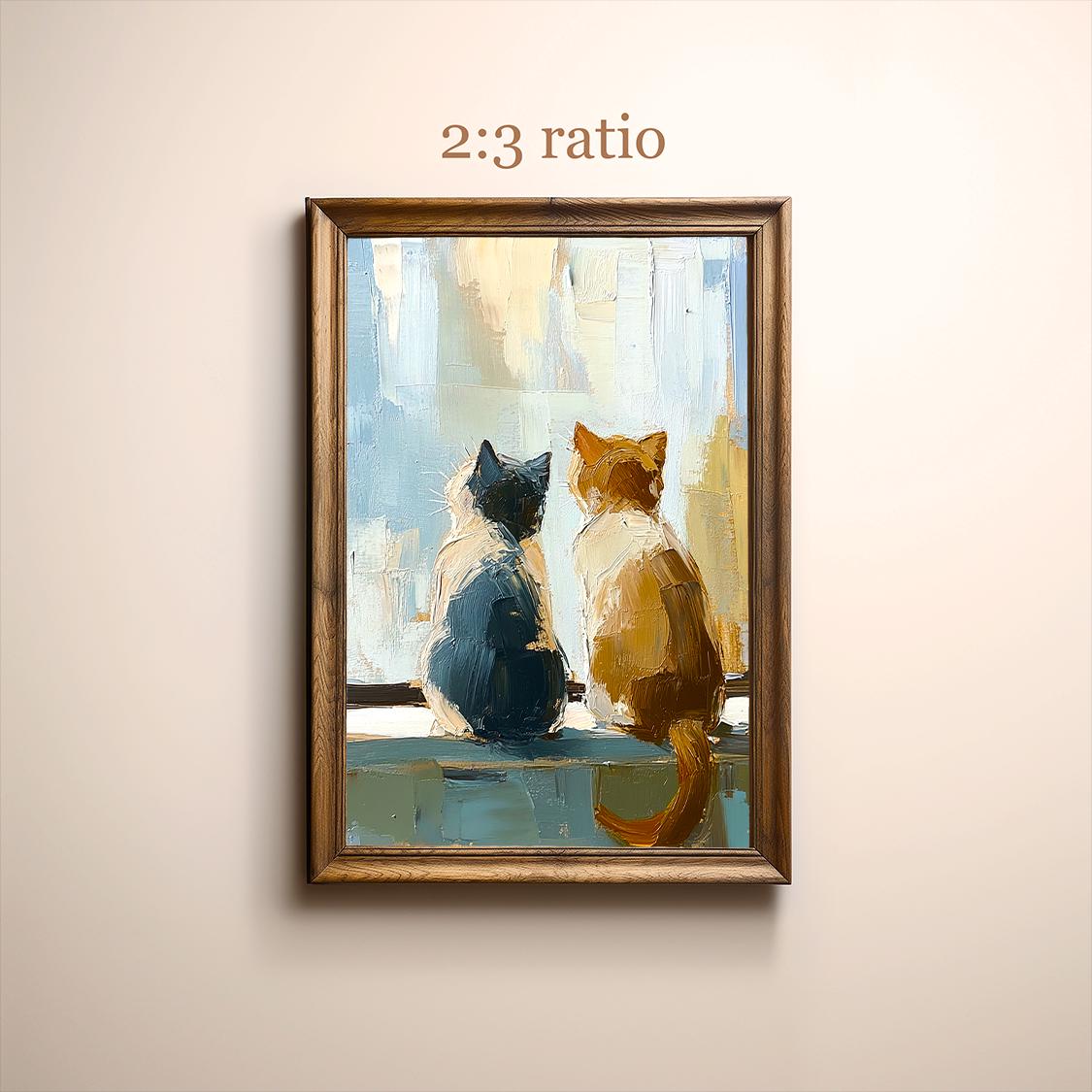 Two Cats in Window | Printable Cat Wall Art | Dreamlike Oil Painting ...