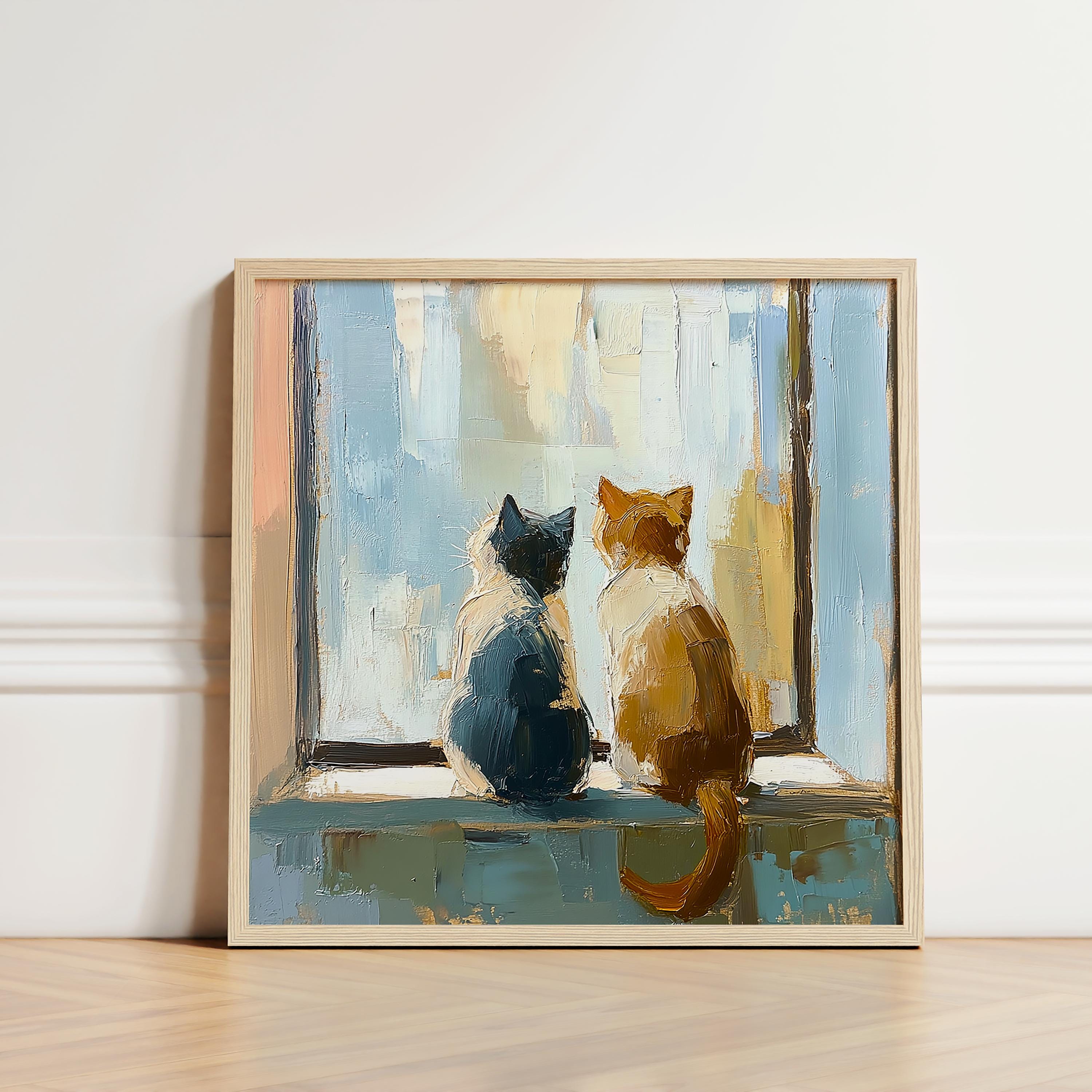 Two Cats in Window | Printable Cat Wall Art | Dreamlike Oil Painting ...