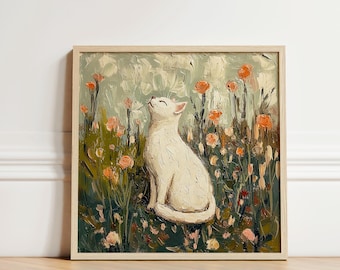 Two Cats in Window | Printable Cat Wall Art | Dreamlike Oil Painting ...