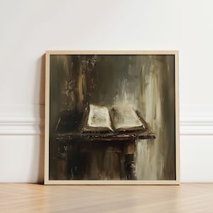 Vintage Reading Desk | Printable Light Academia Wall Art | Dreamlike Oil Painting Aesthetic Moody Textured AI Artwork