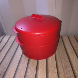 Tupperware Steam It 2-laags rode stomer – vintage keukengerei, stomer voor gezond koken, retro tupperware-kookgerei, stoomset voor eten