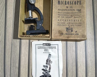 Vintage Merit Student Microscope J & L Randall Ltd – Made in England Scientific Instrument, 1950s Educational Toy, Collectible Science Kit