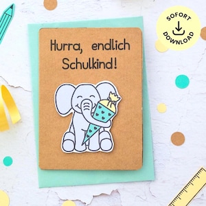 Druckvorlage Karte zum Schulanfang, Karte zur Einschulung, digitaler Download, pdf
