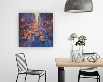 Downtown City Painting on Canvas Cityscape Rush hour Painting City Wall Art Canvas Art Street Art