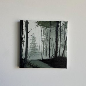 8&quot; x 8&quot; Original Acrylic Painting on Canvas: Into the Foggy Woods | Hand-Painted Landscape Art Painting | Original Canvas Artwork