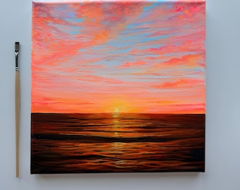 Marea Dorada / Pintura original de puesta de sol sobre el océano 10x10