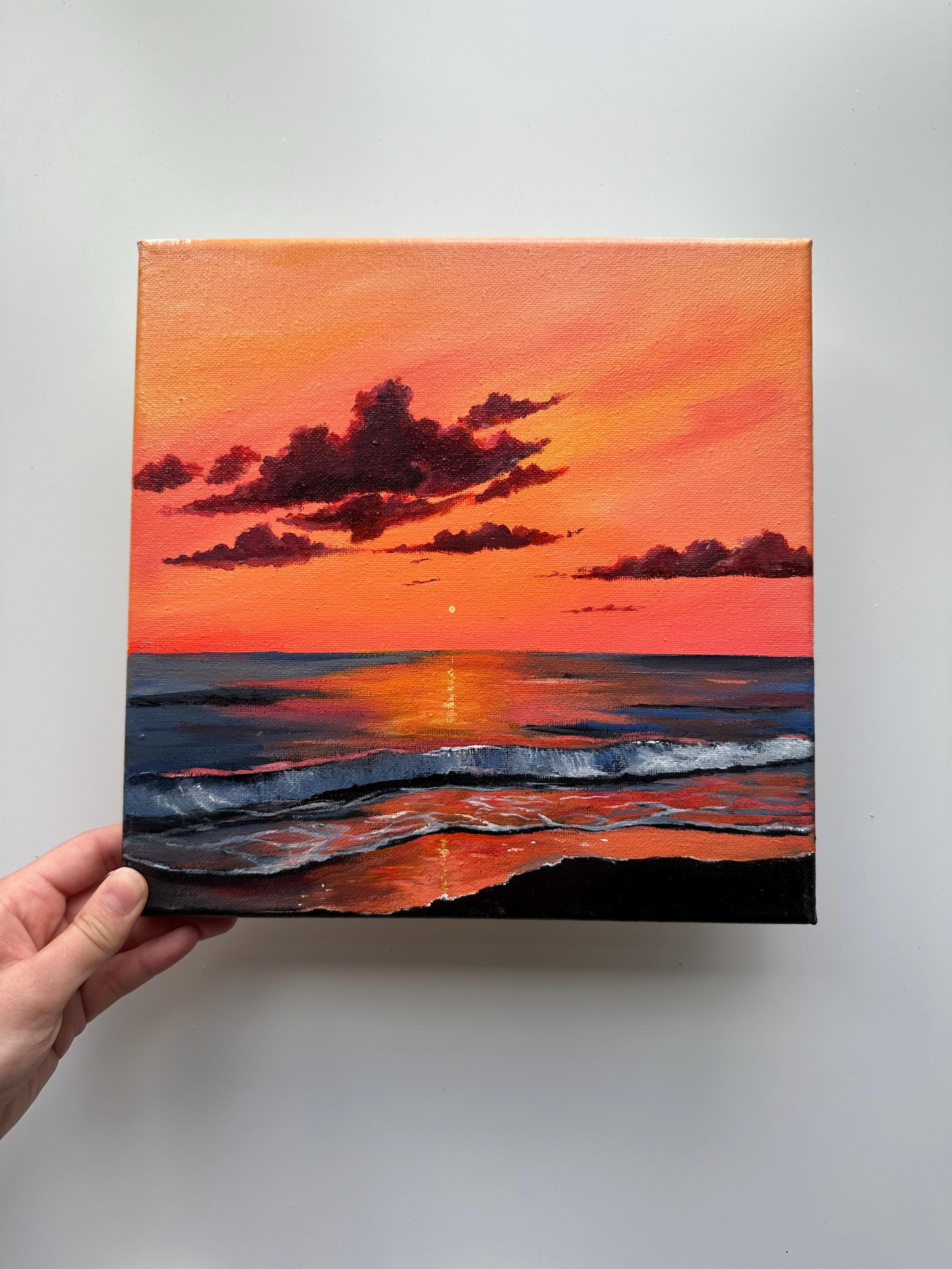 Sunset Over Waves – Original 10x10 Seascape Painting on Canvas - Etsy