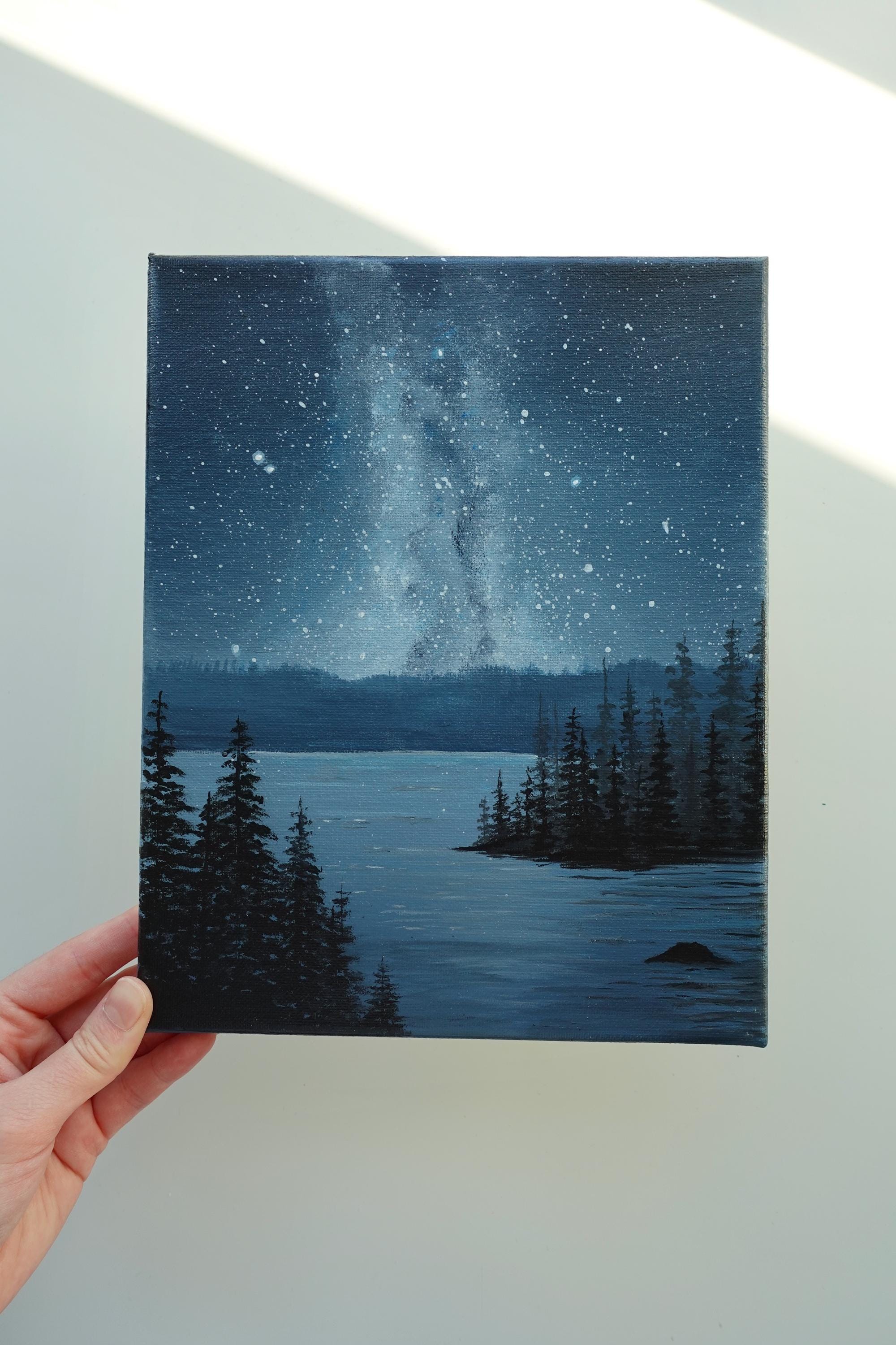 Celestial Reflections: Starry Sky Over a Tranquil Lake - Original