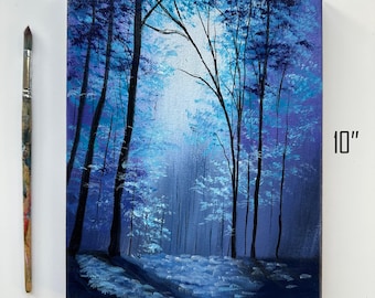 Enchanted Blue Forest Painting: 8x10 Original Acrylic Landscape
