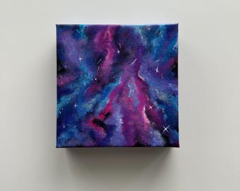 Cosmic Bloom – 6x6 Galaxy Acrylic Painting on Canvas
