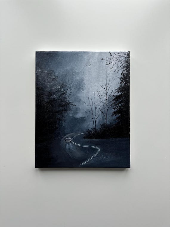Foggy Night Drive Painting – Original Acrylic Art, Moody Decor - Etsy