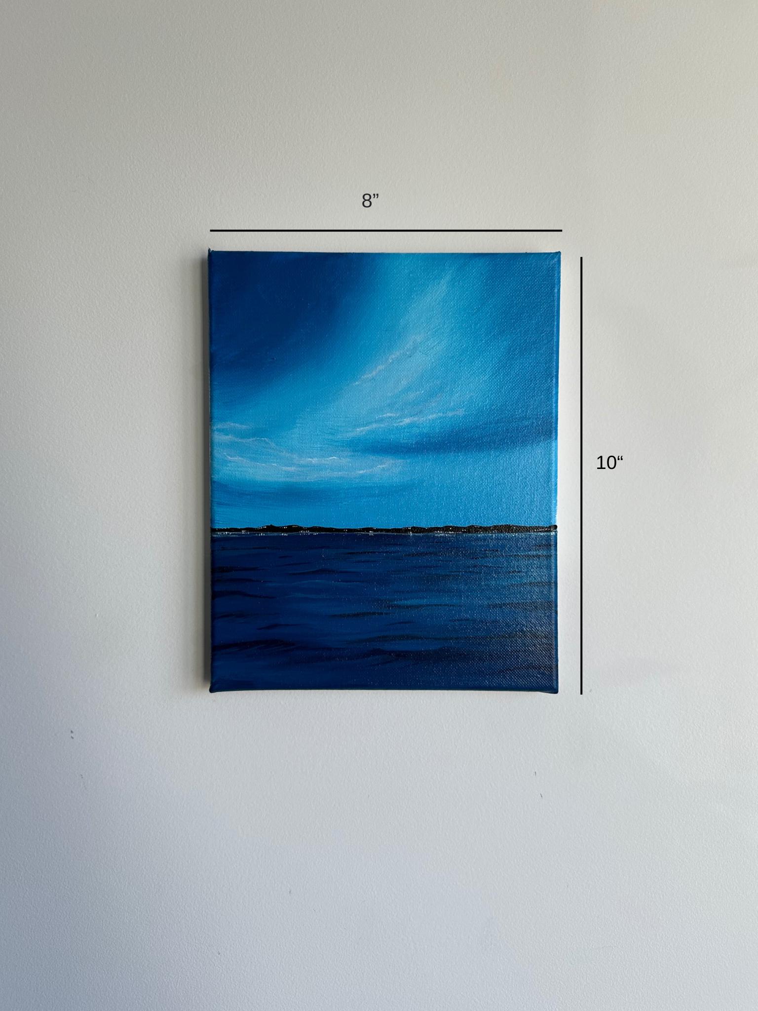 Original Blue Ocean Horizon Acrylic Painting: Minimalist Seascape