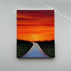 River Path at Glowing Sunset – Original Acrylic Painting, 8×10 inch on Canvas
