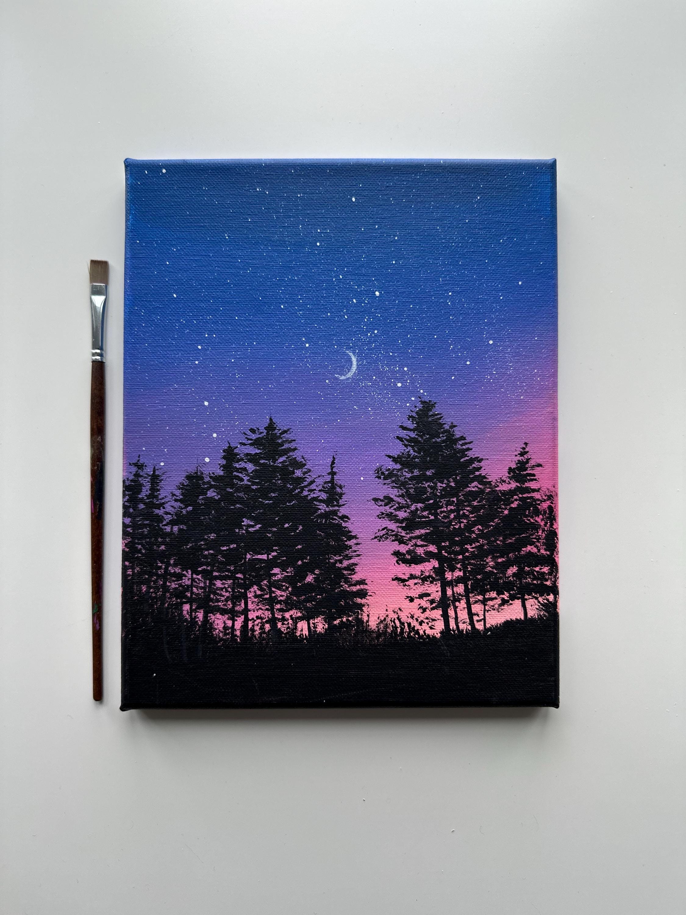 Crescent Moon Sunset – 8x10 Original Acrylic Painting, Night Sky