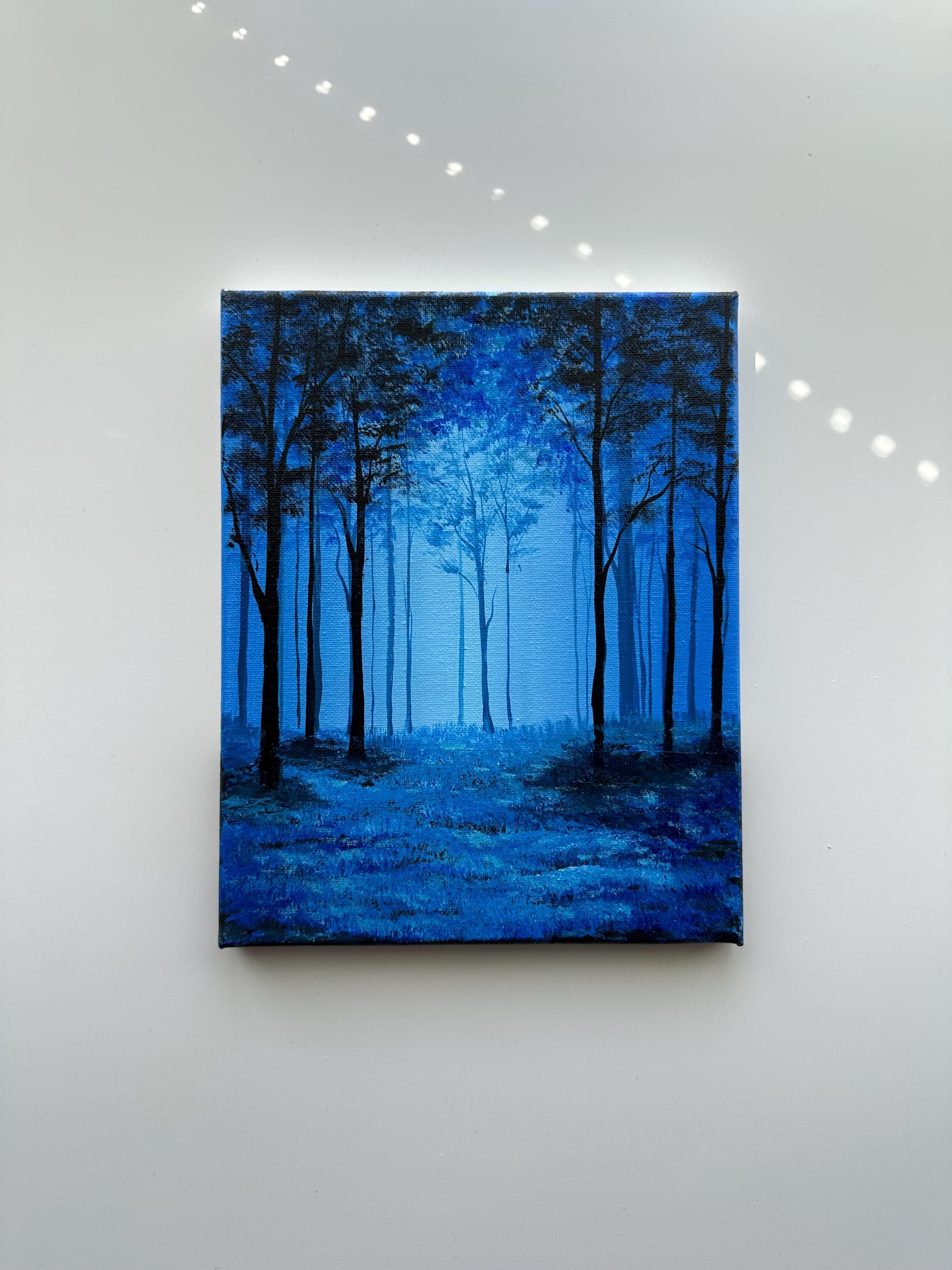 Mystic Blue Forest Glow – Original Acrylic Painting, 8×10 Inch on