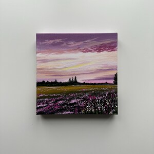 Lavender Sundown – 6x6 Field and Sky Acrylic Painting