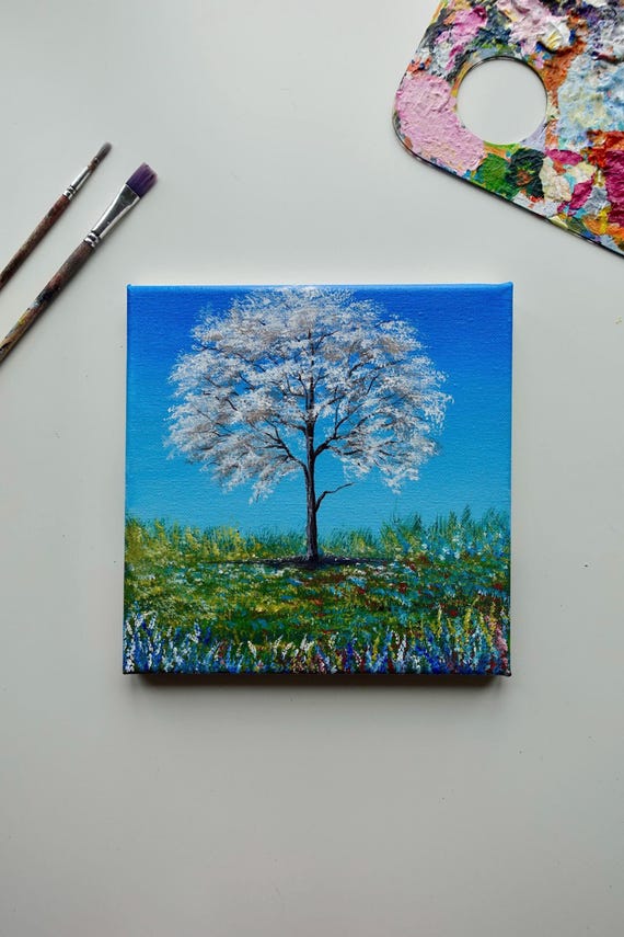 Blossom Tree Painting: 8x8 Original Acrylic Canvas Art - Etsy