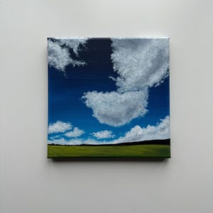 Big Sky and Rolling Field – Original Acrylic Painting, 8×8 inch on Canvas