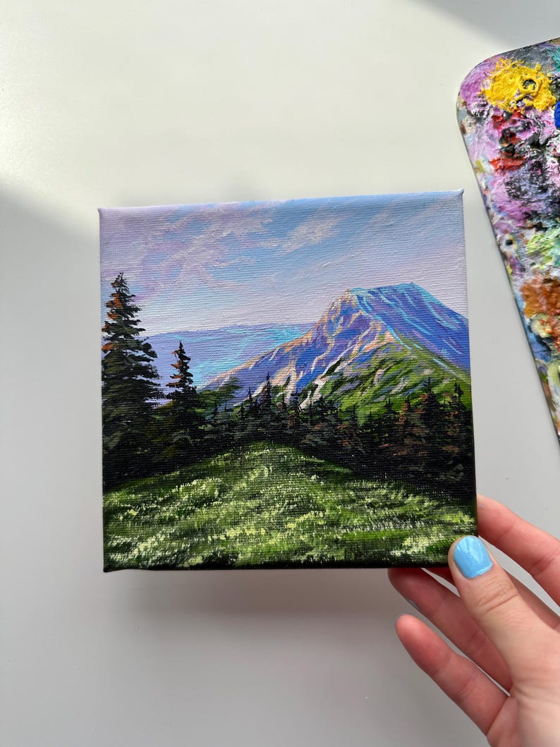 Snowy Mountain Valley Painting: Original Acrylic Art on 6" Canvas - Etsy