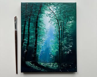 魅惑の緑の森 – 8x10 オリジナルアクリル風景画 - Etsy 日本
