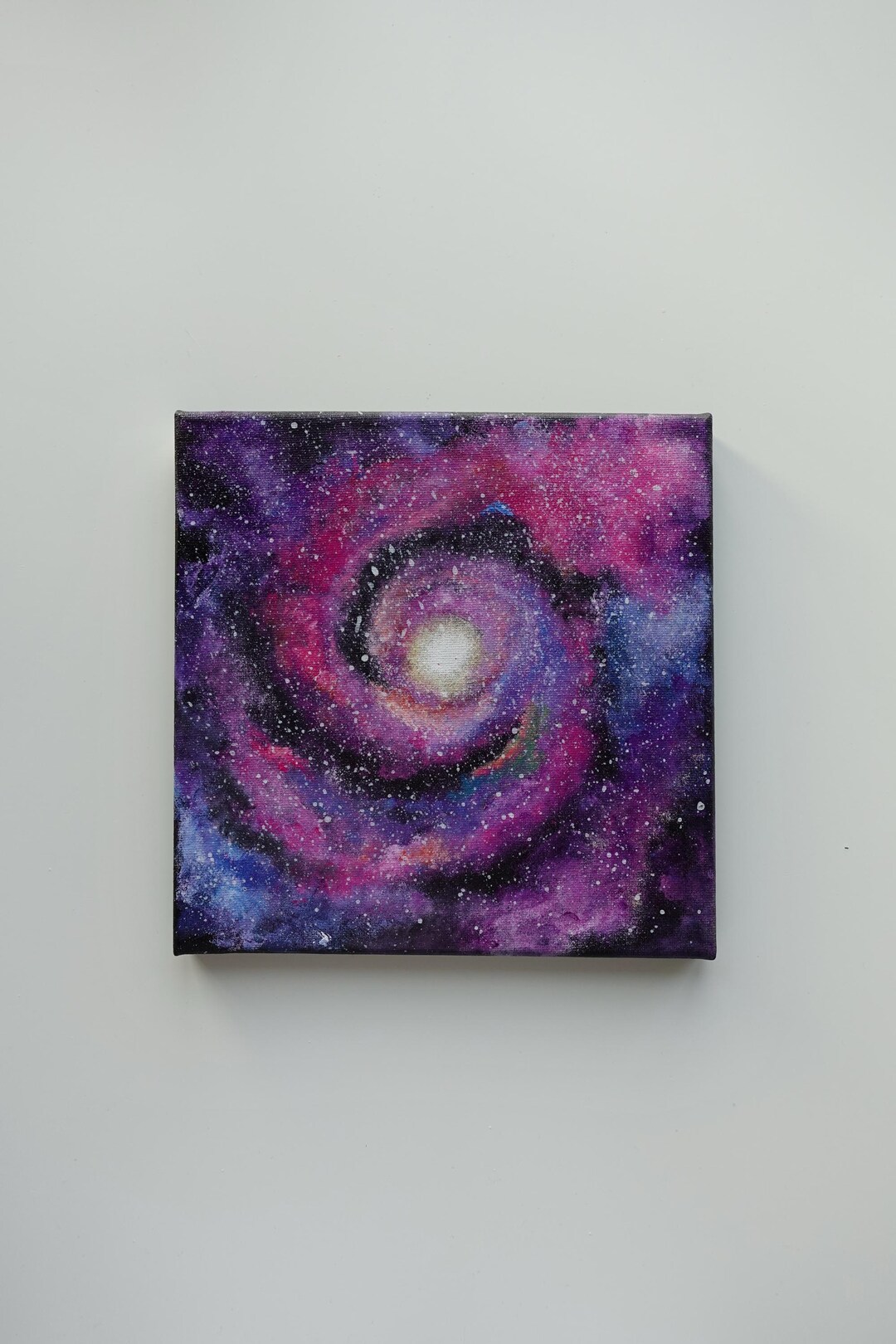 Galactic Spiral Acrylic Painting: Purple Pink Nebula, 8x8 Canvas