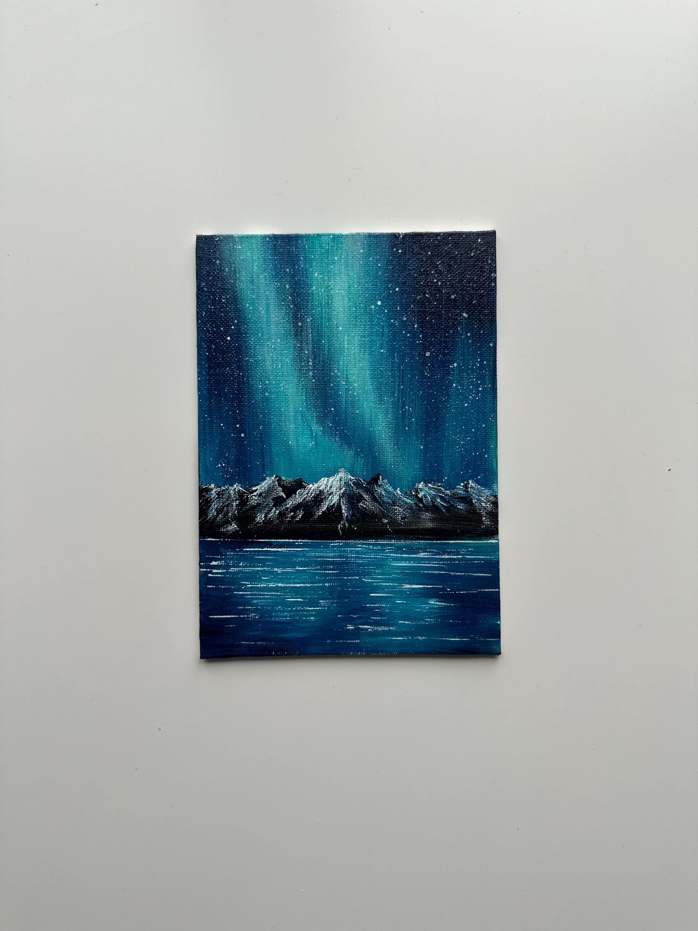 Aurora Borealis Painting: Original Acrylic Landscape Art, 5x7 - Etsy