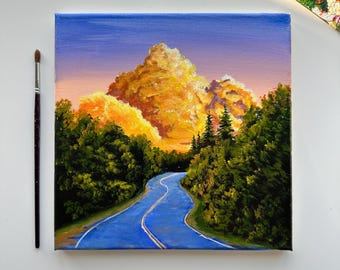 Paisaje de nubes doradas: obra de arte acrílica original (10 x 10)
