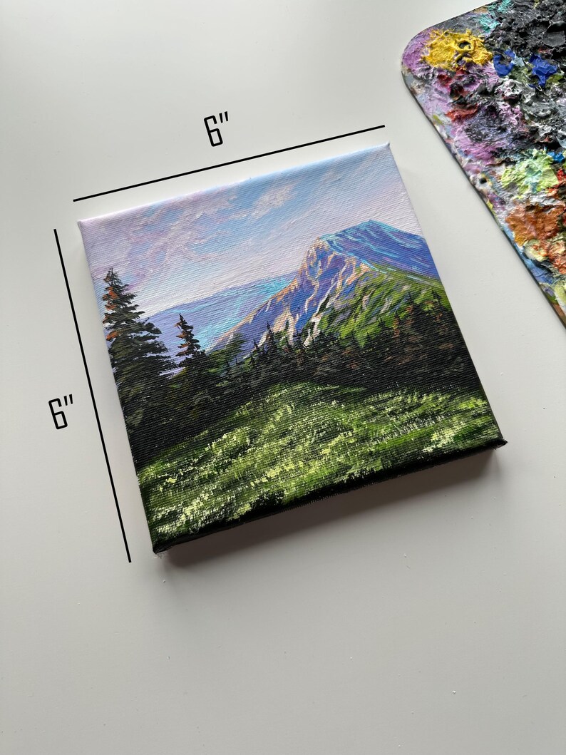 Snowy Mountain Valley Painting: Original Acrylic Art on 6" Canvas - Etsy