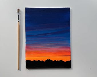 Last Light Ridge / Pintura original de una puesta de sol en la montaña 6x8
