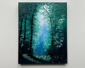 魅惑の緑の森 – 8x10 オリジナルアクリル風景画 - Etsy 日本