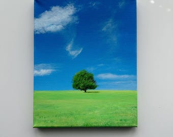 Endless Blue Meadow Landscape – Original Acrylic Painting, 8×10 inch on Stretched Canvas