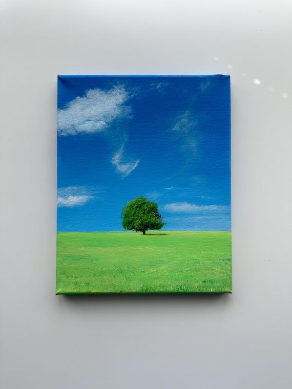 Endless Blue Meadow Landscape – Original Acrylic Painting, 8×10