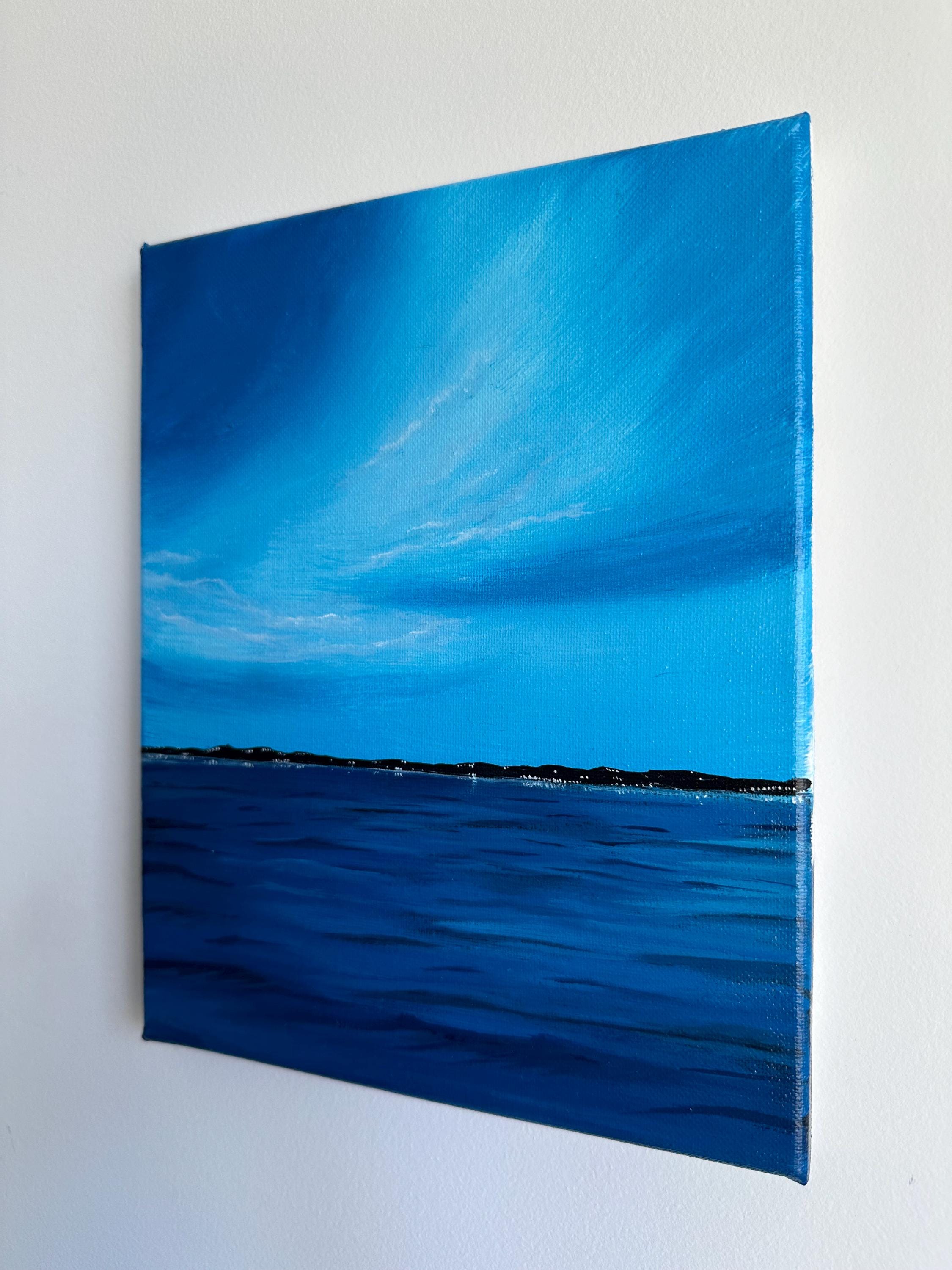 Original Blue Ocean Horizon Acrylic Painting: Minimalist Seascape