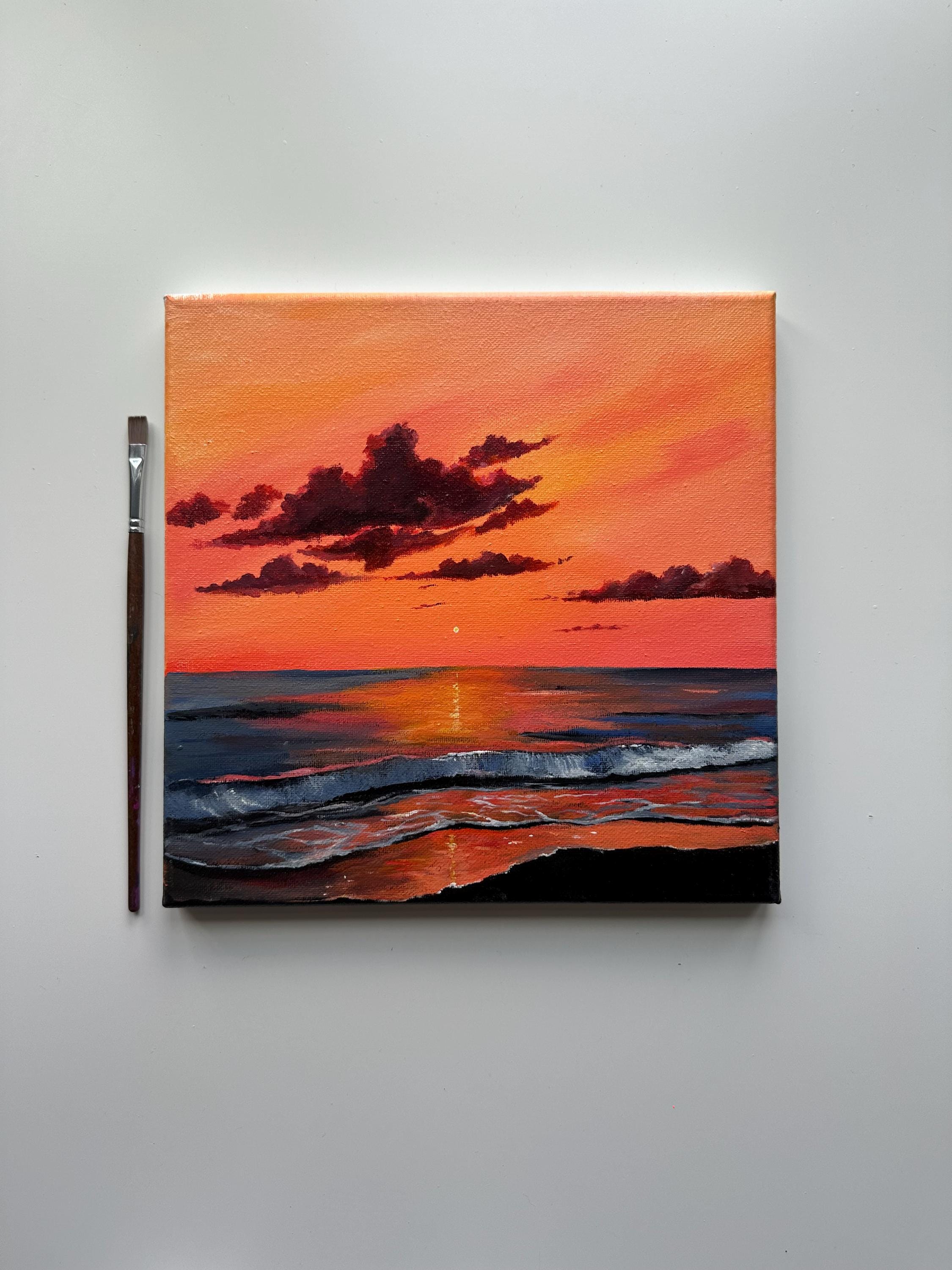 Sunset Over Waves – Original 10x10 Seascape Painting on Canvas - Etsy