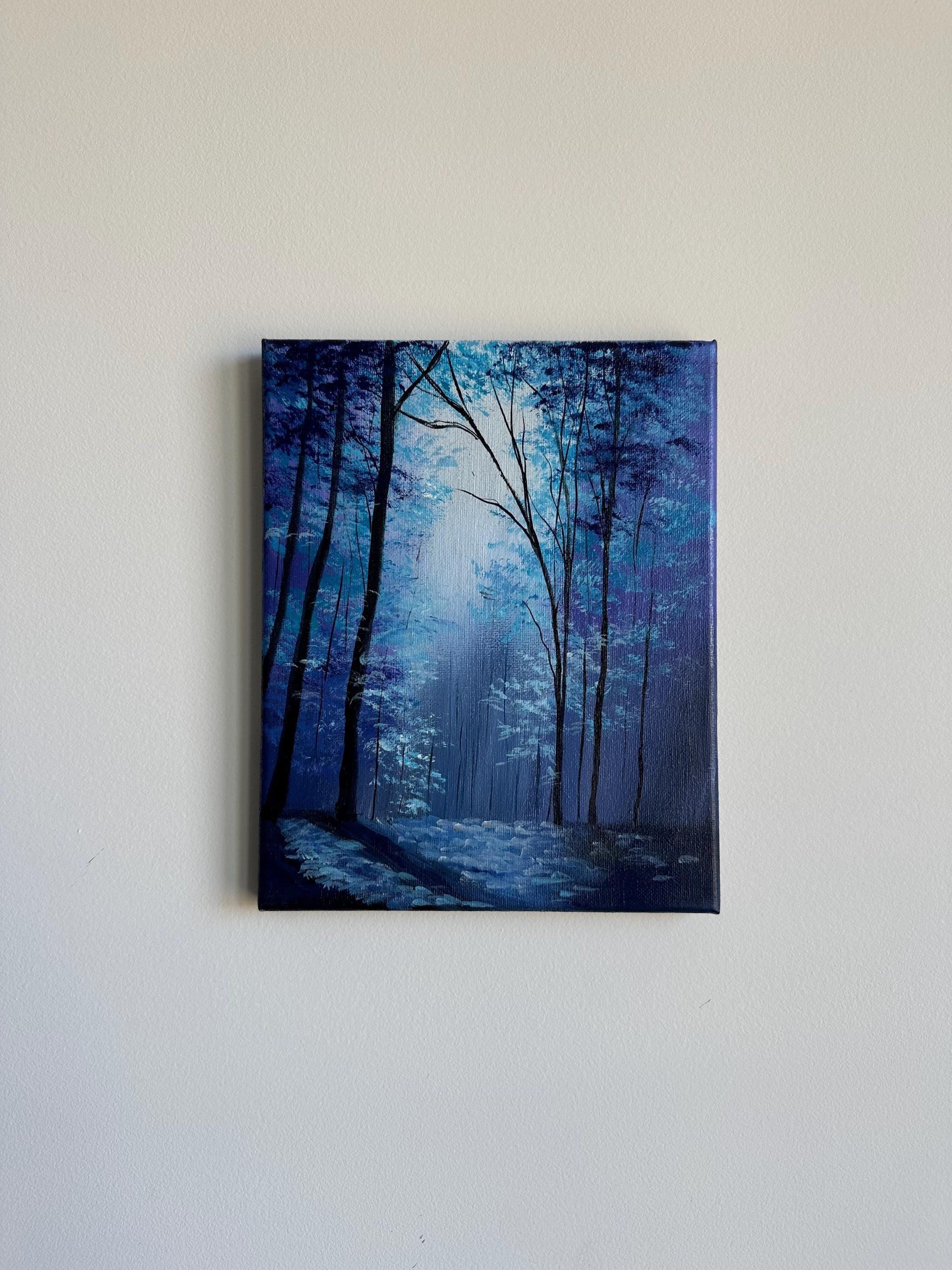 Enchanted Blue Forest Painting: 8x10 Original Acrylic Landscape
