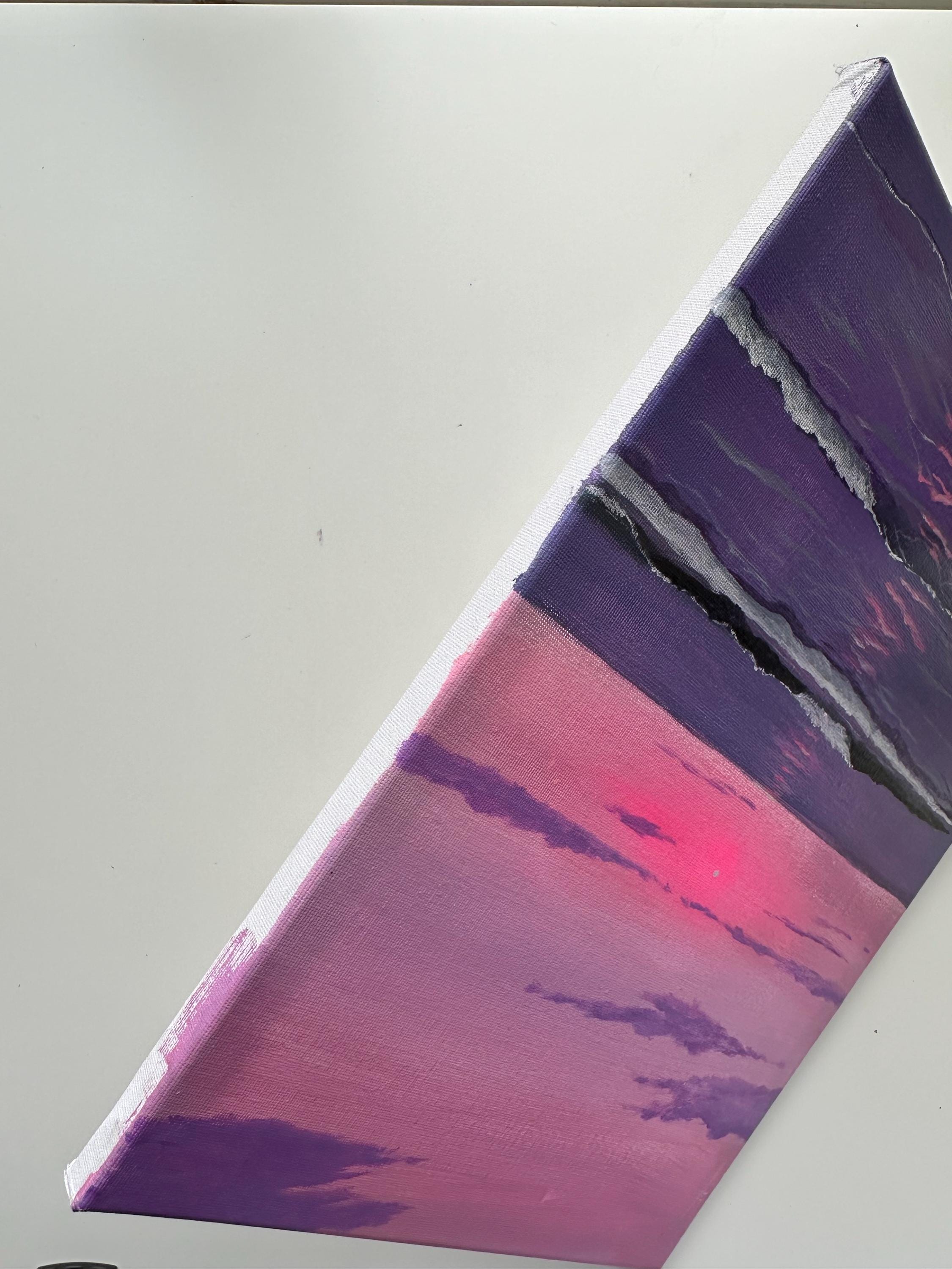 Original Pink Purple Ocean Sunset Painting, 11x14 Stretched Canvas
