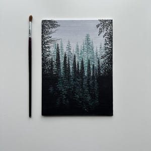 Misty Forest Layers – Original Acrylic Painting on Canvas Board 6”x8”