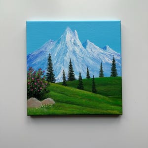 Snowy Mountain Landscape – Original 10x10 Acrylic Painting on Canvas