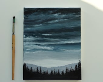 Stormy Twilight Painting: Original Acrylic Landscape, 8x10 Canvas