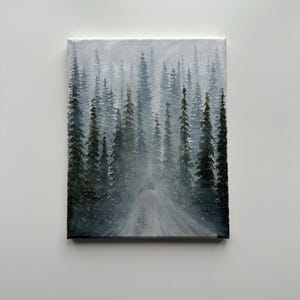 Misty Pine Forest Path – Original 8x10 Acrylic Landscape Painting