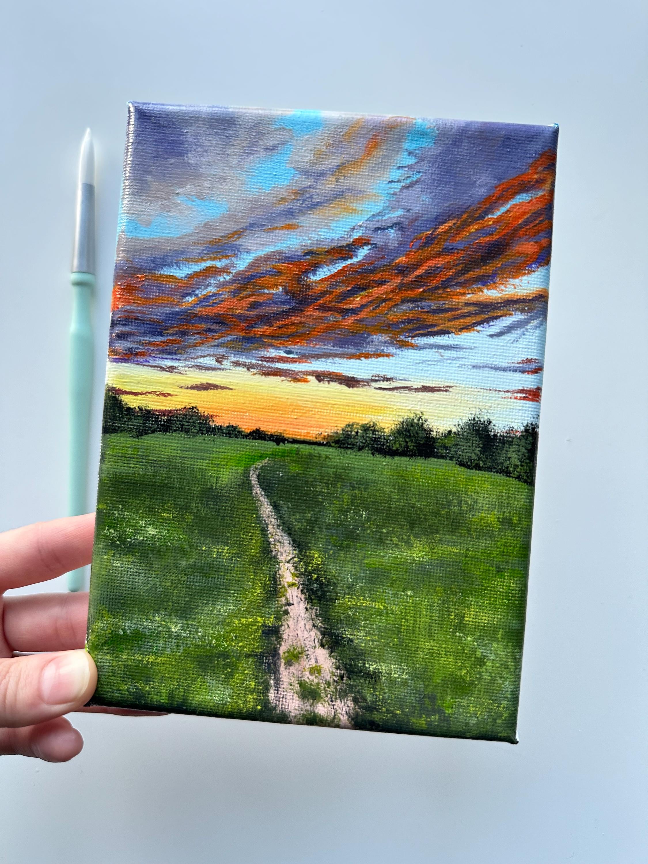 Original Sunset Valley Acrylic Painting: 5x7 Mini Landscape Art - Etsy