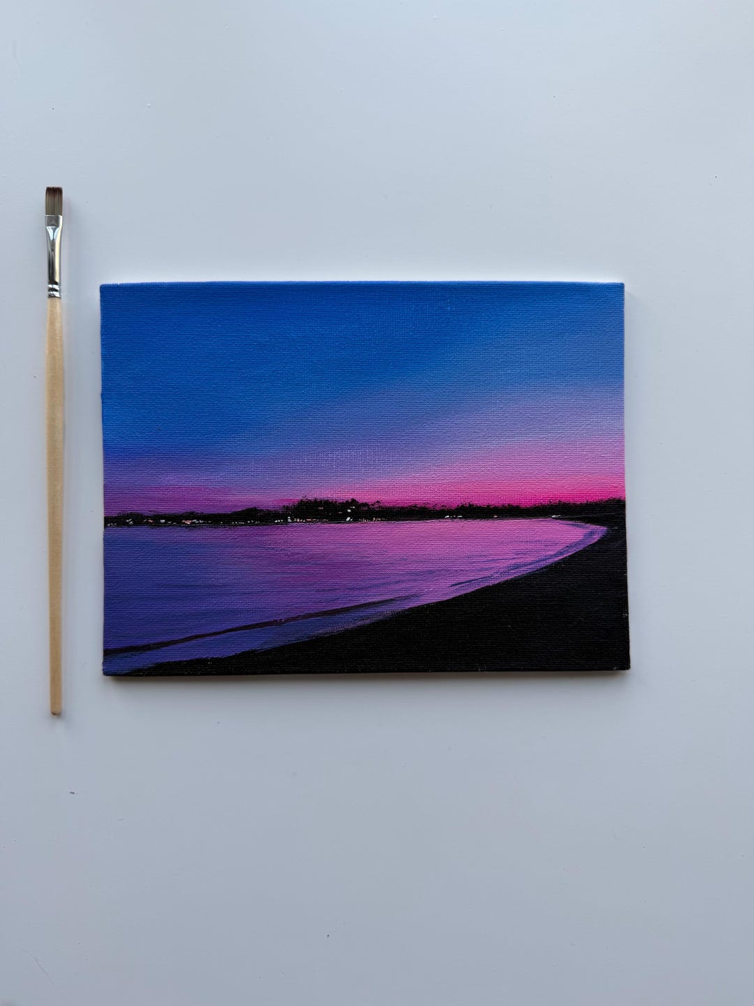 Original Beach Sunset Painting 6x8, Pink Purple Ocean Seascape Canvas ...