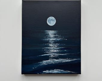 Mond über Wassernacht - Original 20 x 25 cm