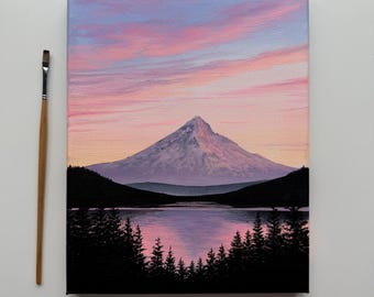 Resplandor tranquilo / Pintura original de lago de montaña 8x10