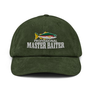 Angeln Geschenke Master Baiter Hut Bass Fischen Tshirt Stickerei Cord Hut Fischer Geschenke Fisch um Forelle Weihnachtsgeschenk Fischig Tee Papa Geschenk