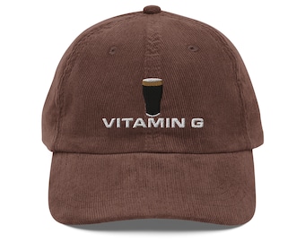 Vitamin G Guinness Pint Hat embroidery Vintage corduroy cap Ireland Guinness house gift funny drunkard dad gift beer pint hat wine lover hat