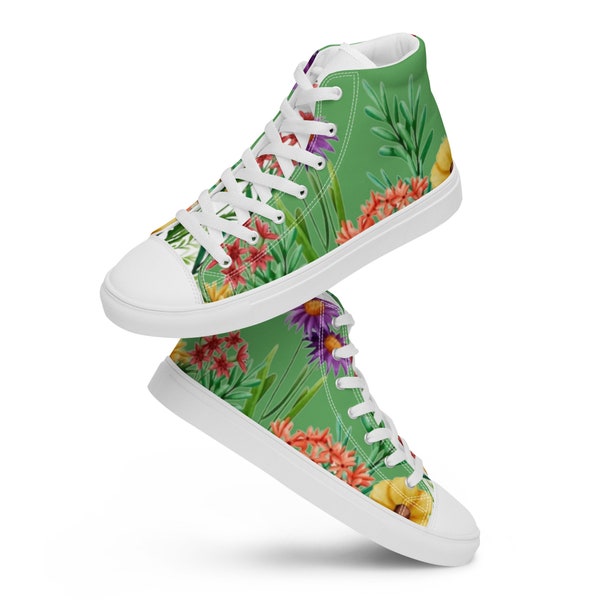 Green Prairie Canvas Shoes floral shoes Women’s high top canvas flower shoe daisy shoe for her women shoe floral sneaker casual ankle shoes