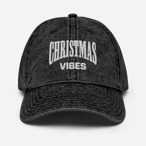 Retro Christmas Vibes unisex kerstborduurwerk Vintage pet van katoenen keperstof Vakantie Leuke kerstmuts cadeau Kerstcadeau Winter Shirt voor: