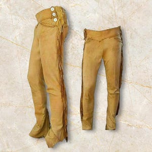 Men Cowboy Buck Skin Suede Leather Pant Western Cowboy Chap Mountain Men Horse Riding Chap, Cowboy Chap Fringes Suede Leather Pant Gift